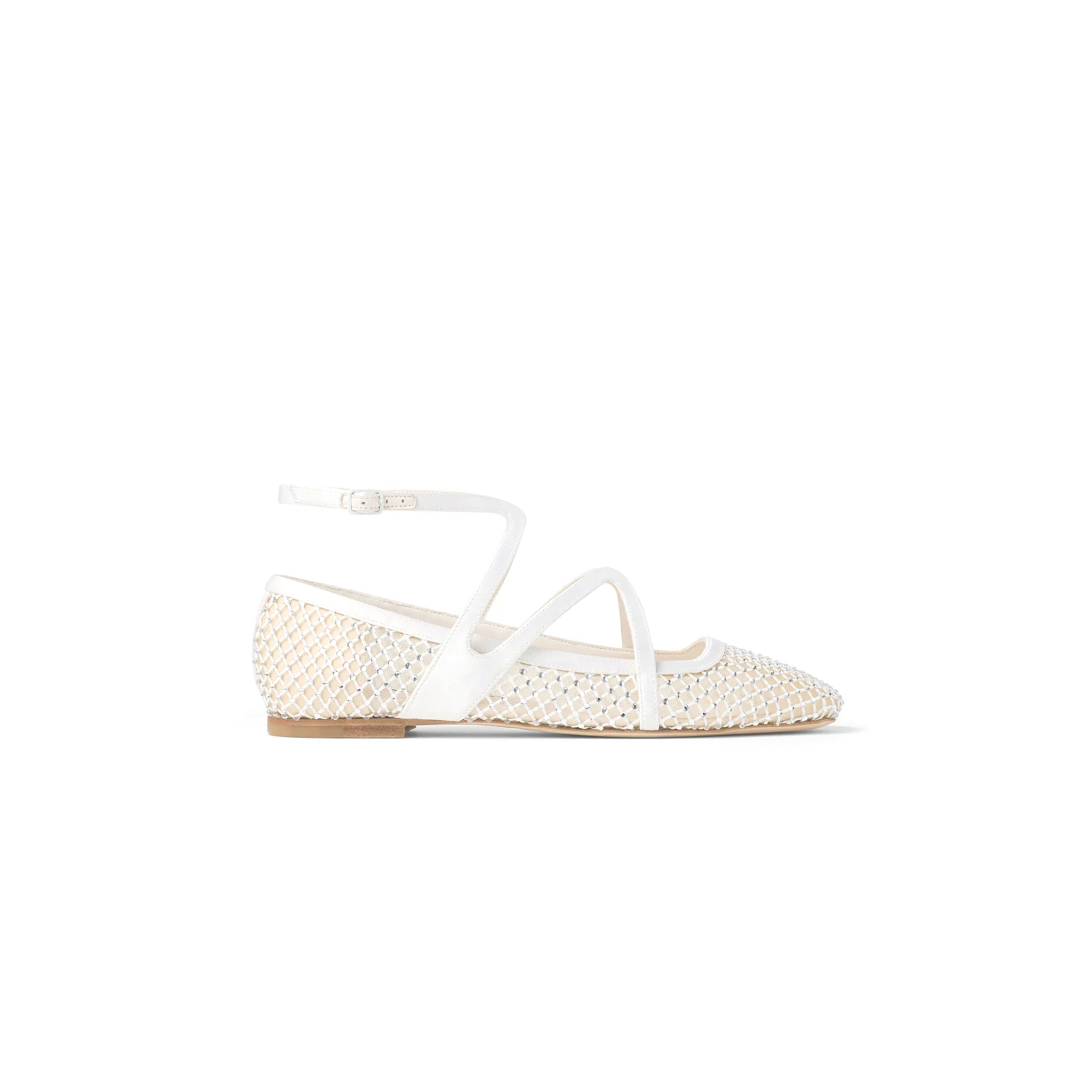 Ji*y Ch* astoria flat white crystal mesh satin flats astoriaflatqhs